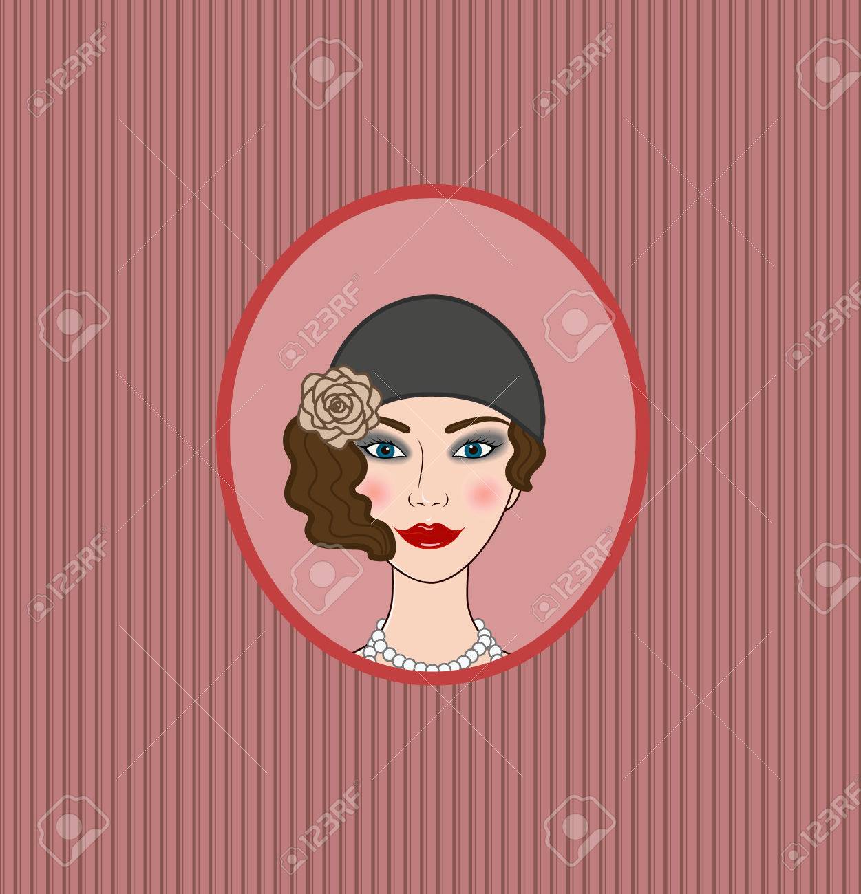 Flapper Madchen 20er 30er Jahre Stil Portrat Vignette Frontispiz Lizenzfrei Nutzbare Vektorgrafiken Clip Arts Illustrationen Image 84909789