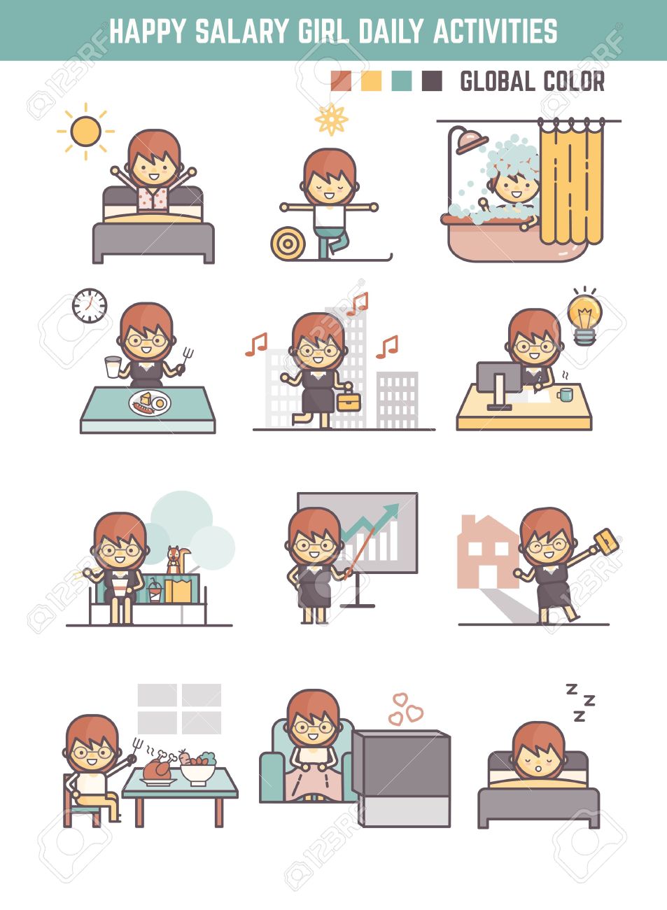 幸せな給与少女日常生活 のイラスト素材 ベクタ Image 幸せな給与少女日常生活 のイラスト素材 ベクタ Image