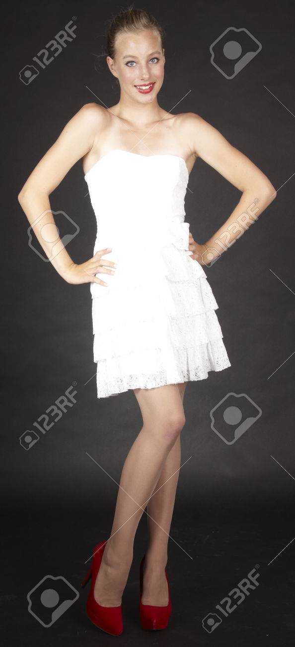 white dress and black heels