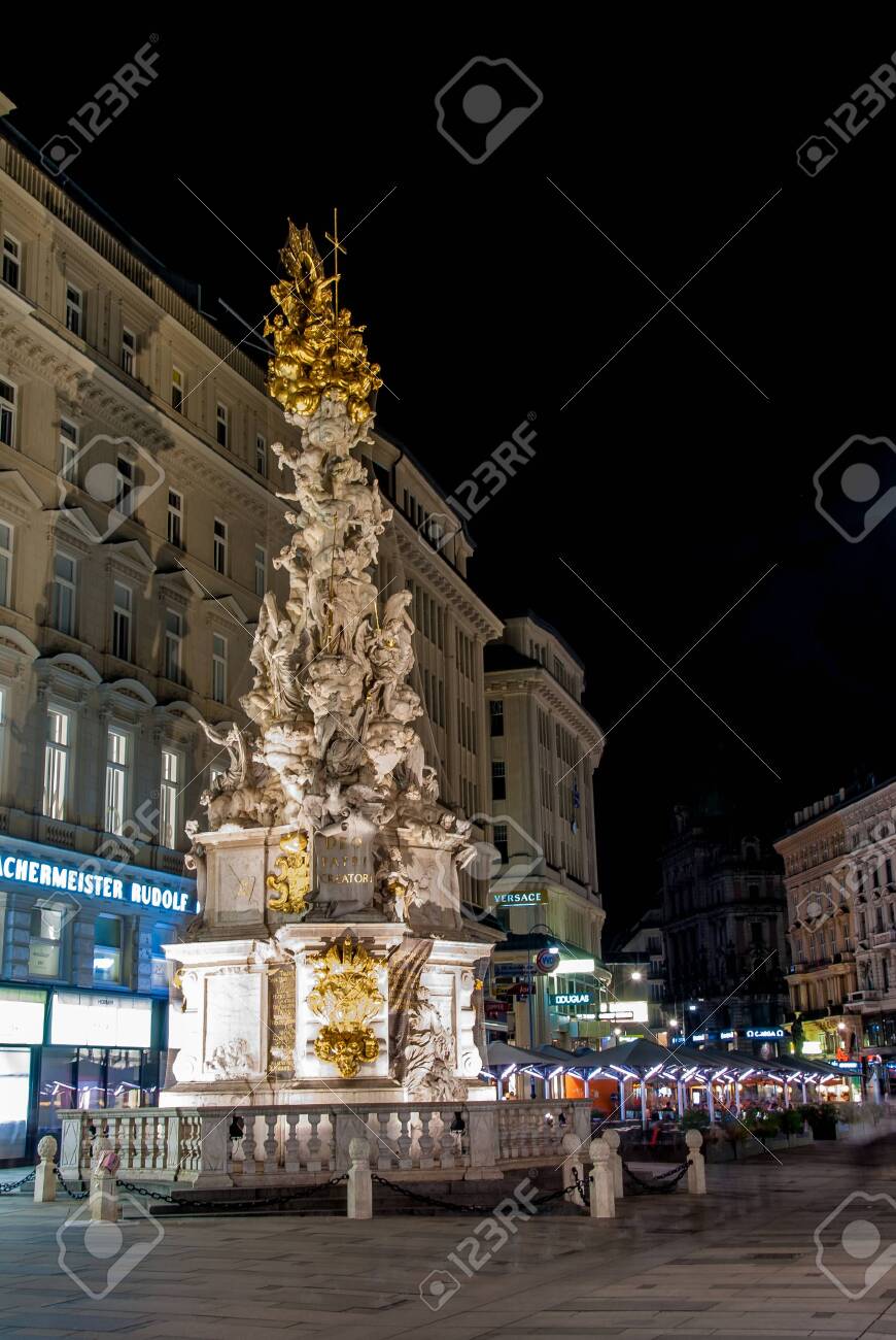 Vienna Austria 28 Aug 2019 The Plague Column At Night German Stock Photo Picture And Royalty Free Image Image 140572340