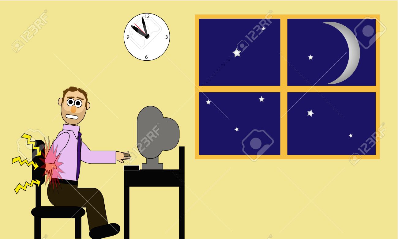 Cartoon Office Man Working Late At His Computer Station. His - 1300x780 - jpeg Working Late Cartoon