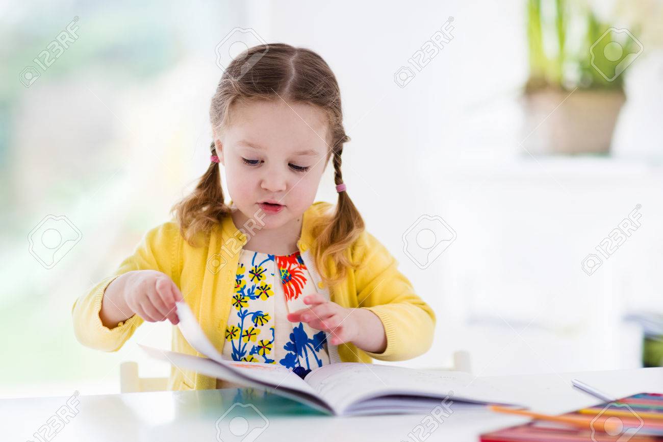 cute little girl doing homework reading a book coloring pages writing and painting - Kids Paint Book cute little girl doing homework reading a book coloring pages writing and painting - Kids Paint Book