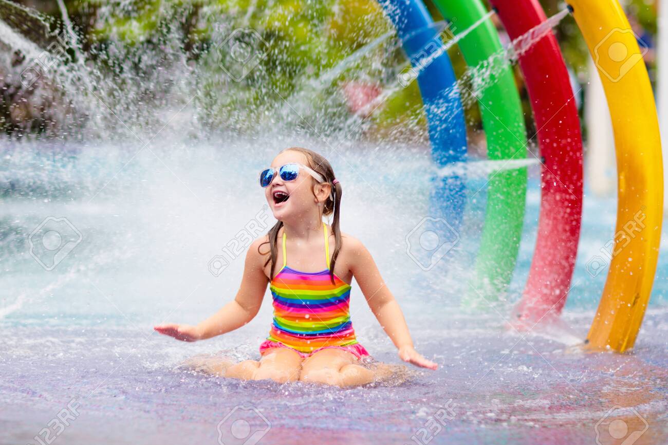 Kids Play In Aqua Park Children At Water Playground Of Tropical Stock Photo Picture And Royalty Free Image Image 123775515