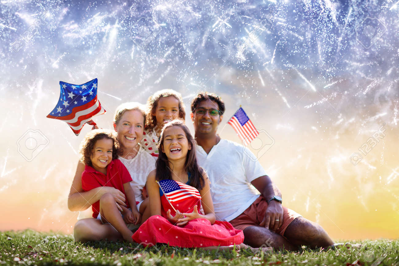Picnic and fireworks on 4th of July in America. 