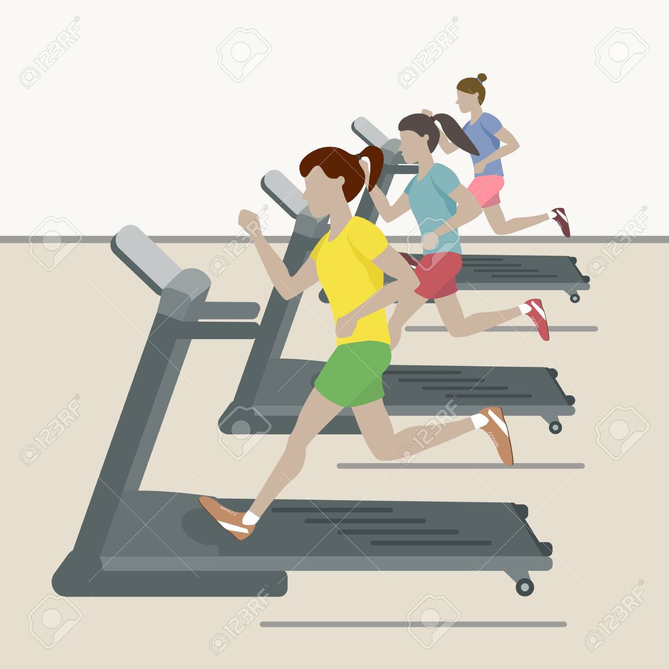 Treadmill Les Femmes A La Salle De Gym Vector Design Plat Illustration Sports Exercices Clip Art Libres De Droits Vecteurs Et Illustration Image 60198884