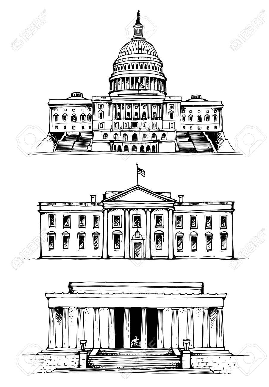 アメリカ合衆国議会議事堂やワシントン記念塔 ホワイトハウスはベクトル イラストです 米国ベクトル ランドマーク設定上分離ホワイト バック グラウンドの イラスト素材 ベクタ Image