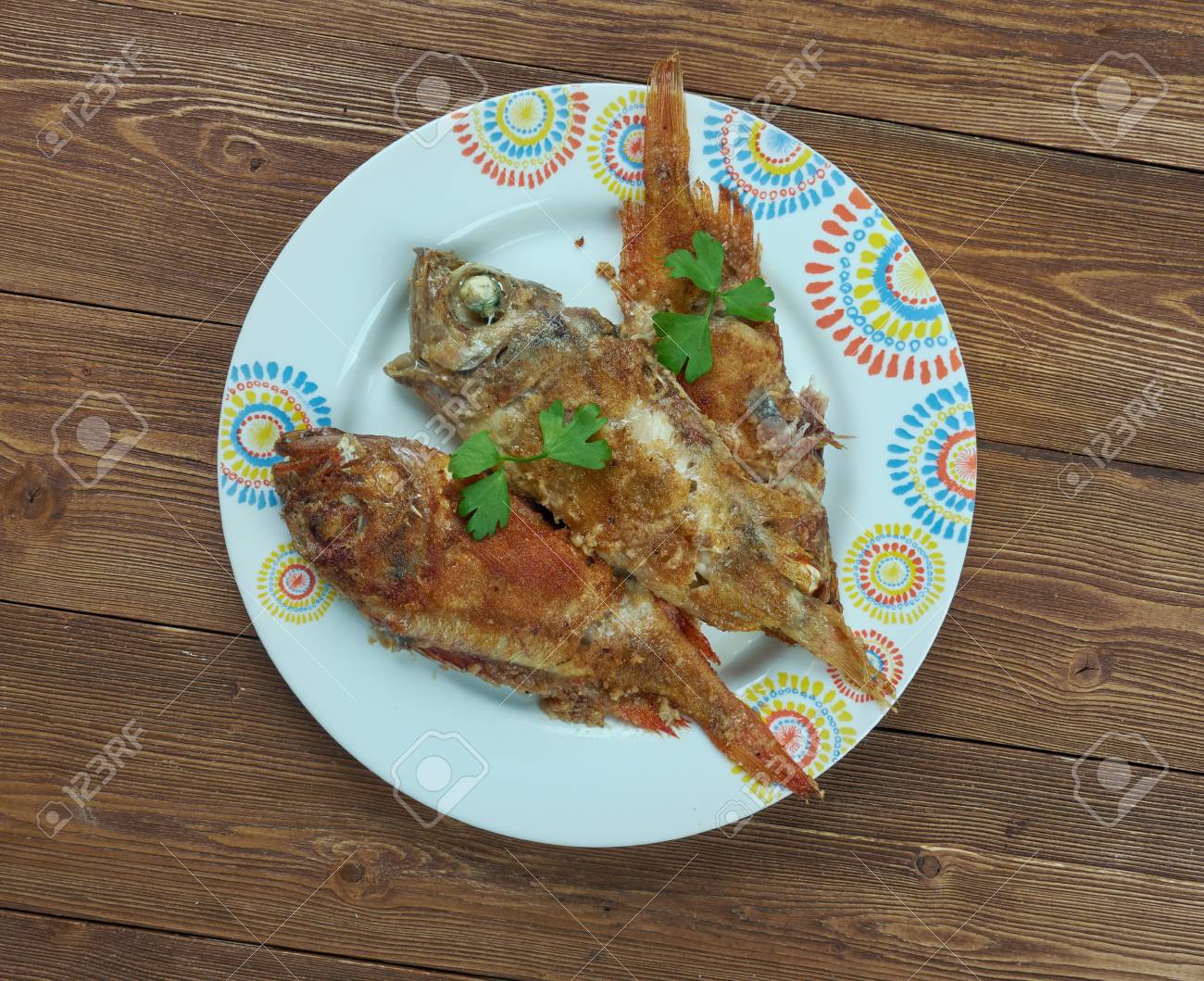 Salmonetes Con Fritura Andaluza Fried In A Frying Pan Fish Stock Photo Picture And Royalty Free Image Image 79595189