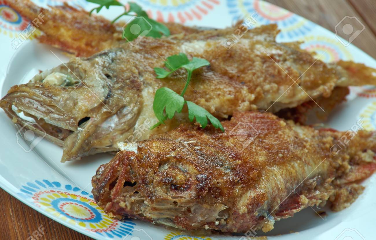 Salmonetes Con Fritura Andaluza Fried In A Frying Pan Fish Stock Photo Picture And Royalty Free Image Image 79595239