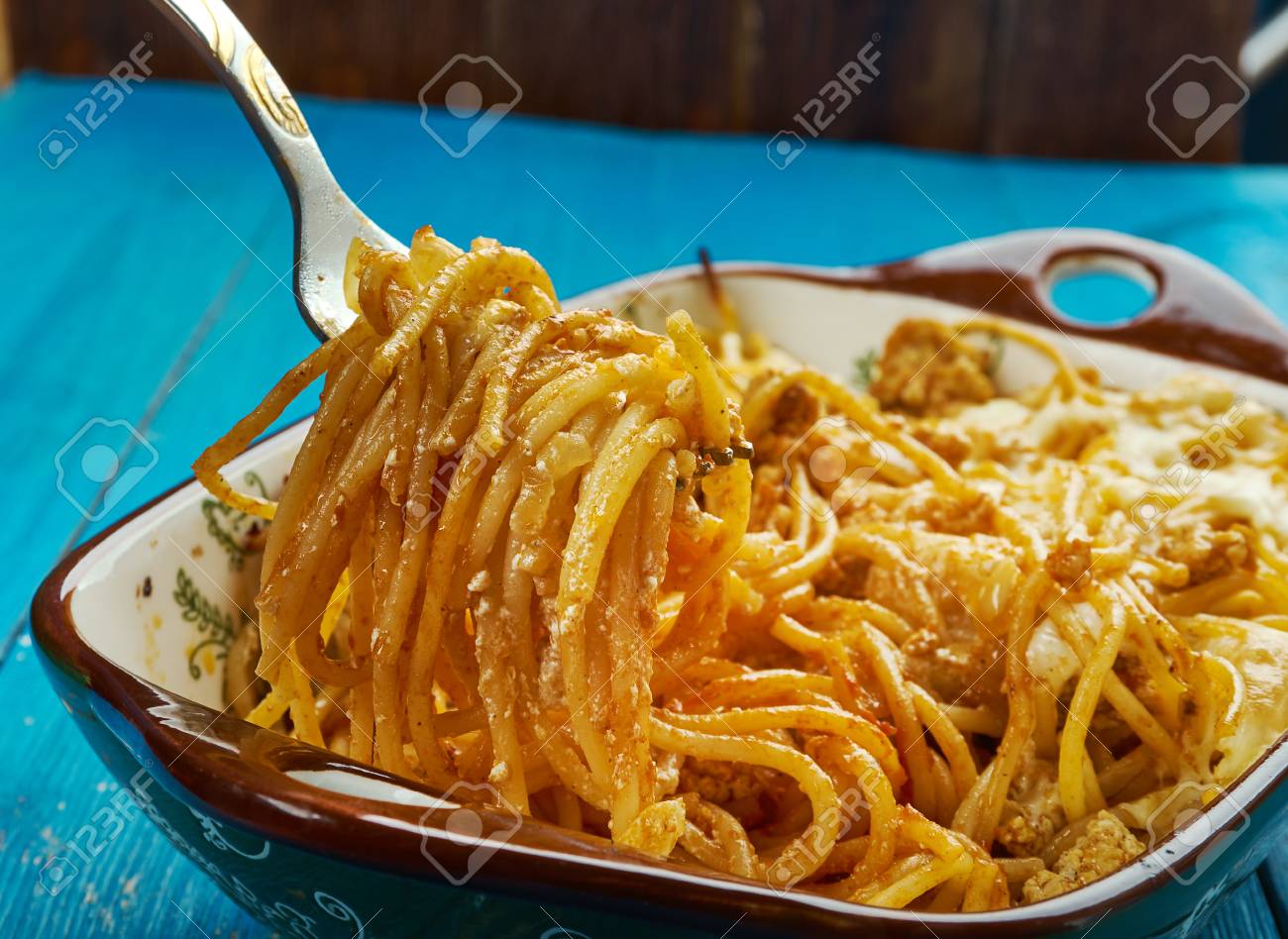 Baked Cream Cheese Spaghetti Casserole Stock Photo Picture And Royalty Free Image Image 97704789