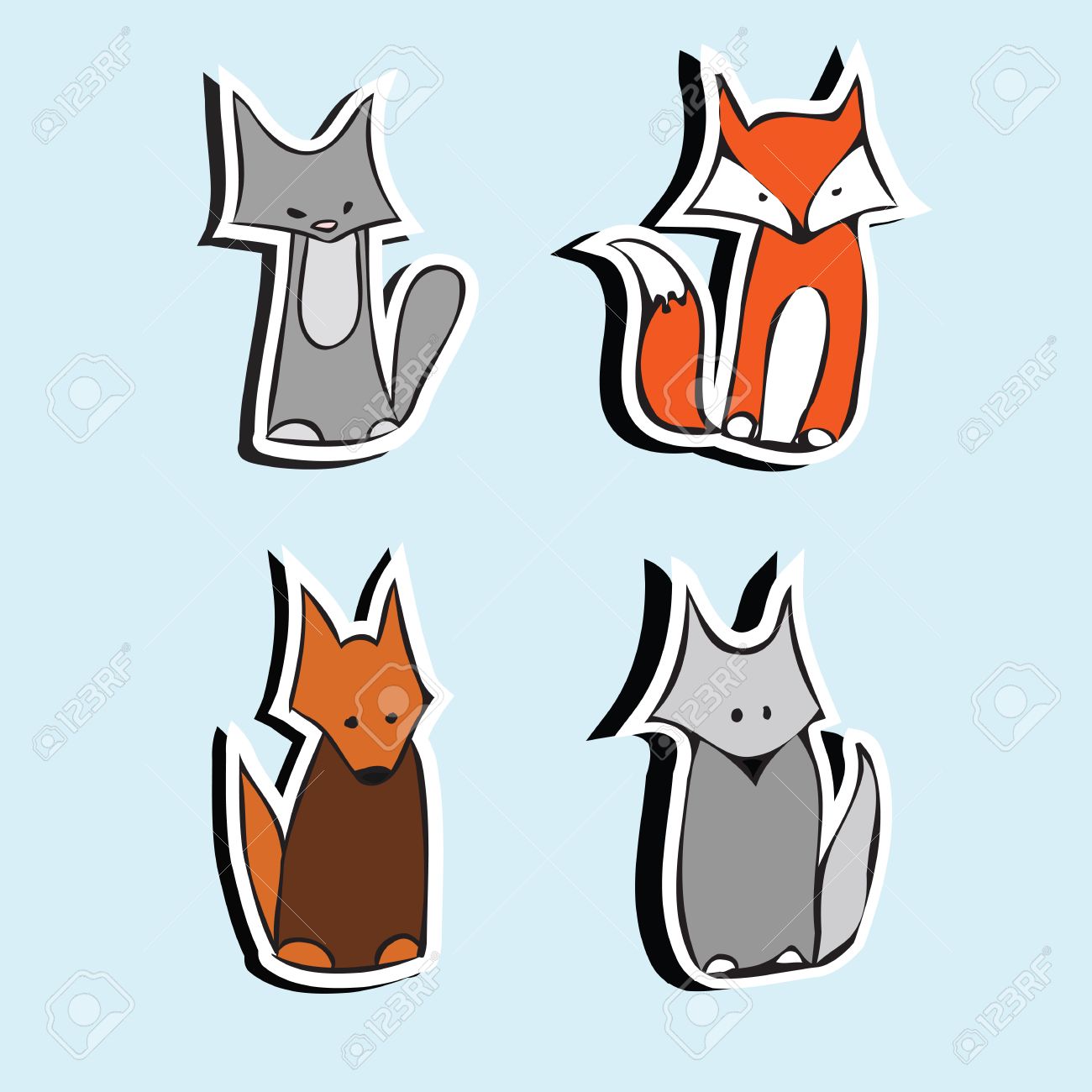 Les Autocollants De Dessin Animé Pour Enfants Drôle De Chat Mignon Et Le Chien Le Renard Et Le Loup