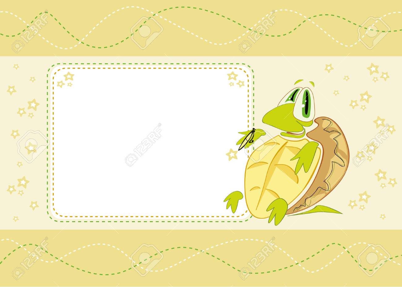 その裏にはかわいい小さなカメと誕生日カード のイラスト素材 ベクタ Image 2491