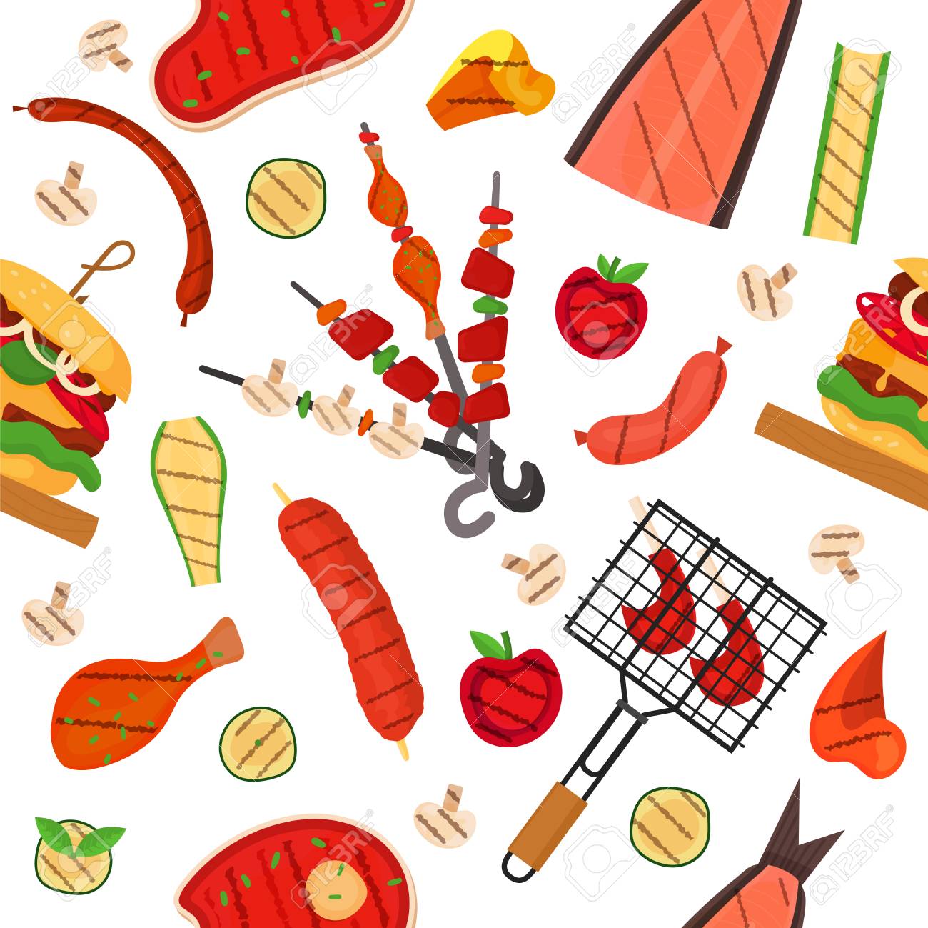 barbecue grill cartoon elements pattern cookout bbq background bbq background