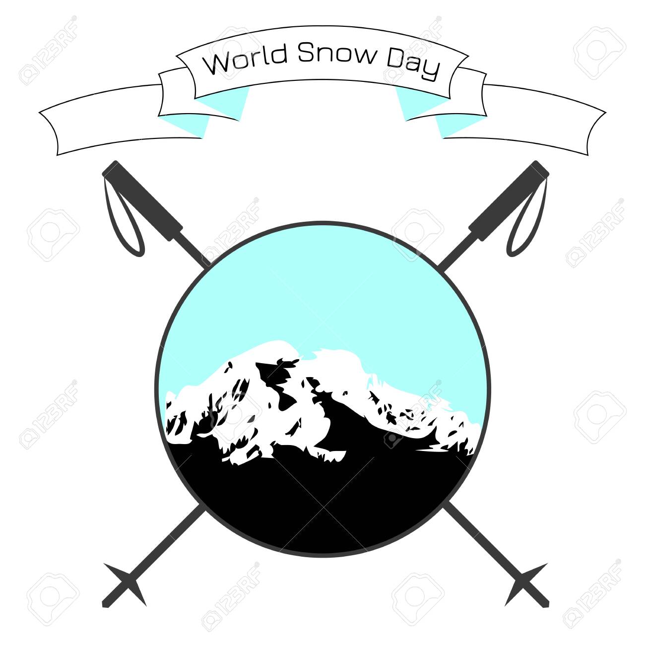 World Snow Day Day Of Winter Sports Round Logo Mountains Crossed Ski Poles Ribbon With Event Name Royalty Free Cliparts Vectors And Stock Illustration Image