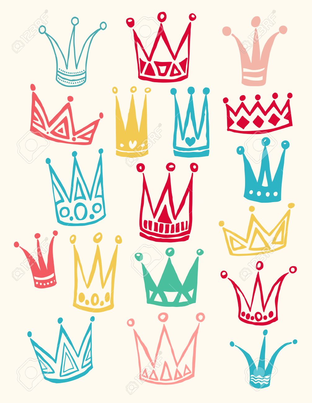 かわいい漫画の冠のセットです 手図面のベクトルの背景 パステル カラー ベクトルの図 のイラスト素材 ベクタ Image