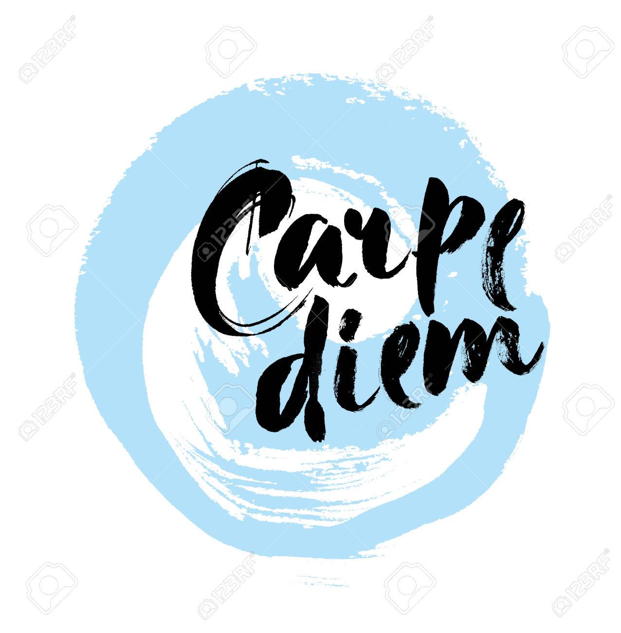 今を楽しめ ラテン語では 意味は 瞬間をキャッチします 白い背景に分離されたブラシの心に強く訴える引用を使用して手レタリング ベクトル書道アート のイラスト素材 ベクタ Image