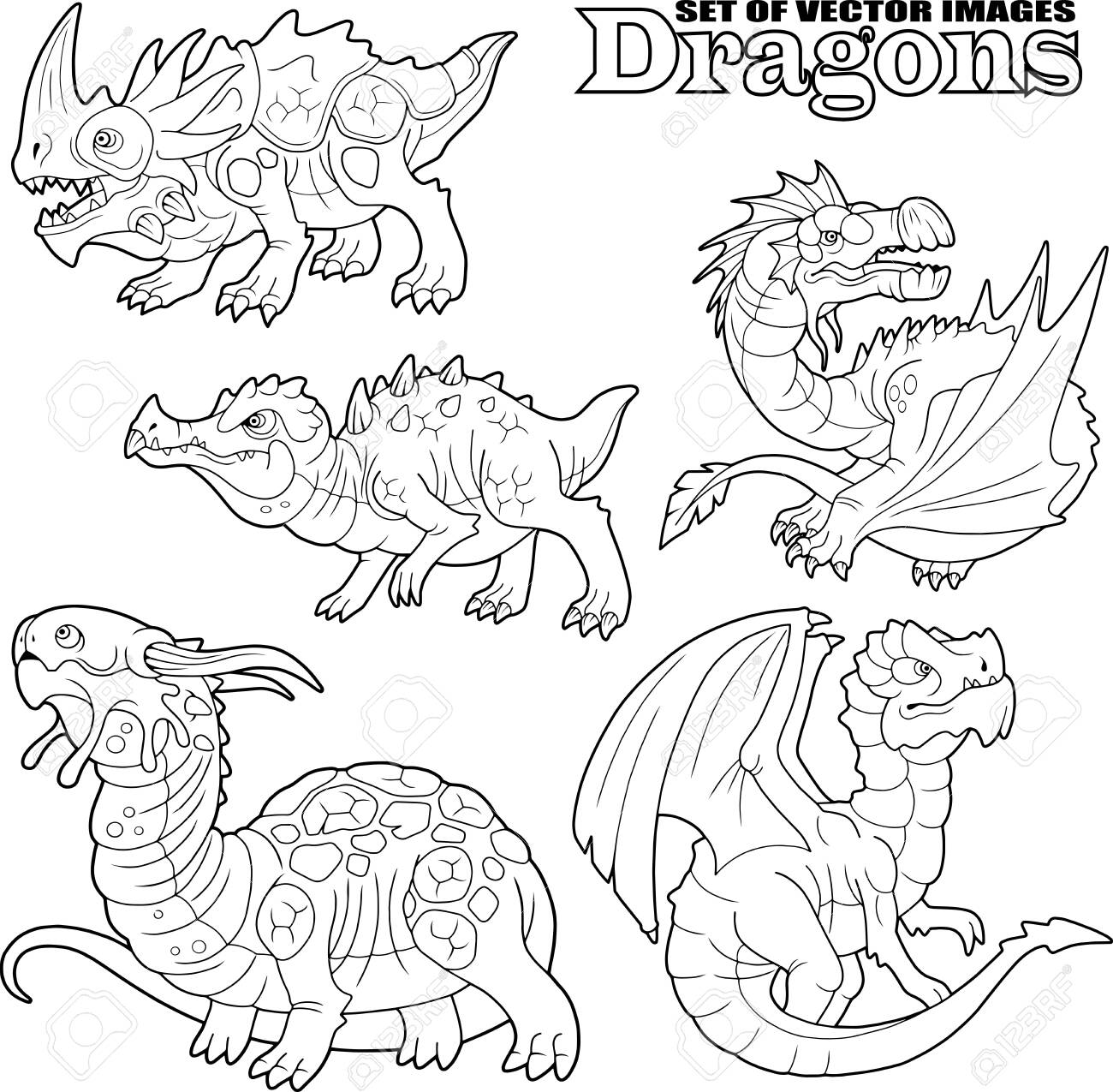 Download Cartoon Ancient Dragons Coloring Book Set Of Funny Images Royalty Free Cliparts Vectors And Stock Illustration Image 139940339