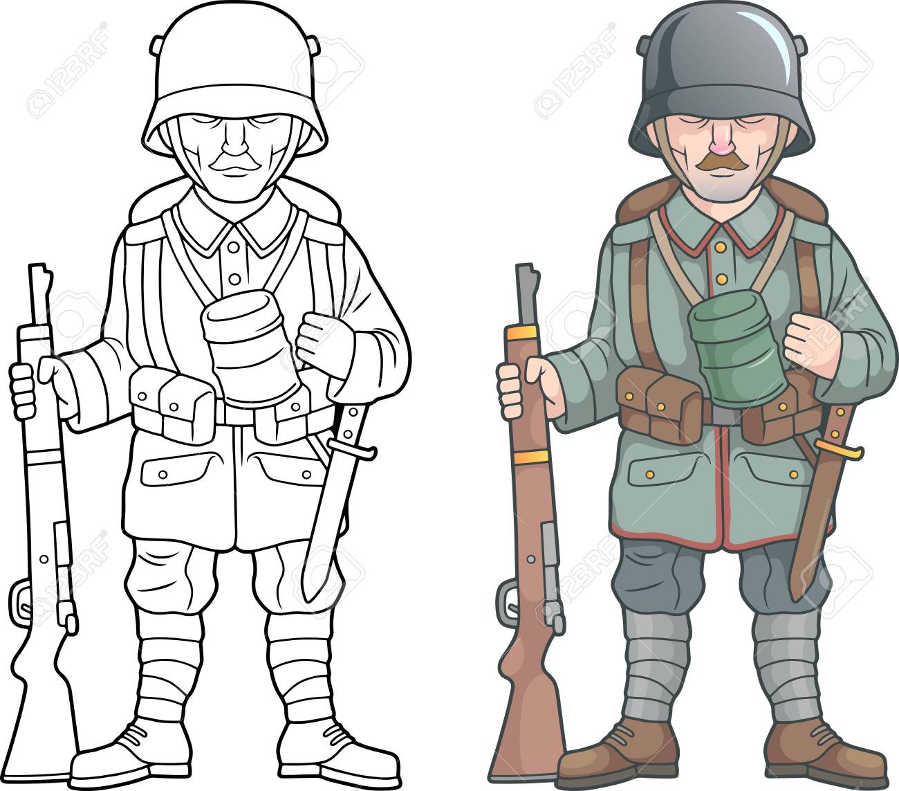 ○第一次世界大戦中のドイツ軍の兵士、塗り絵のイラスト素材