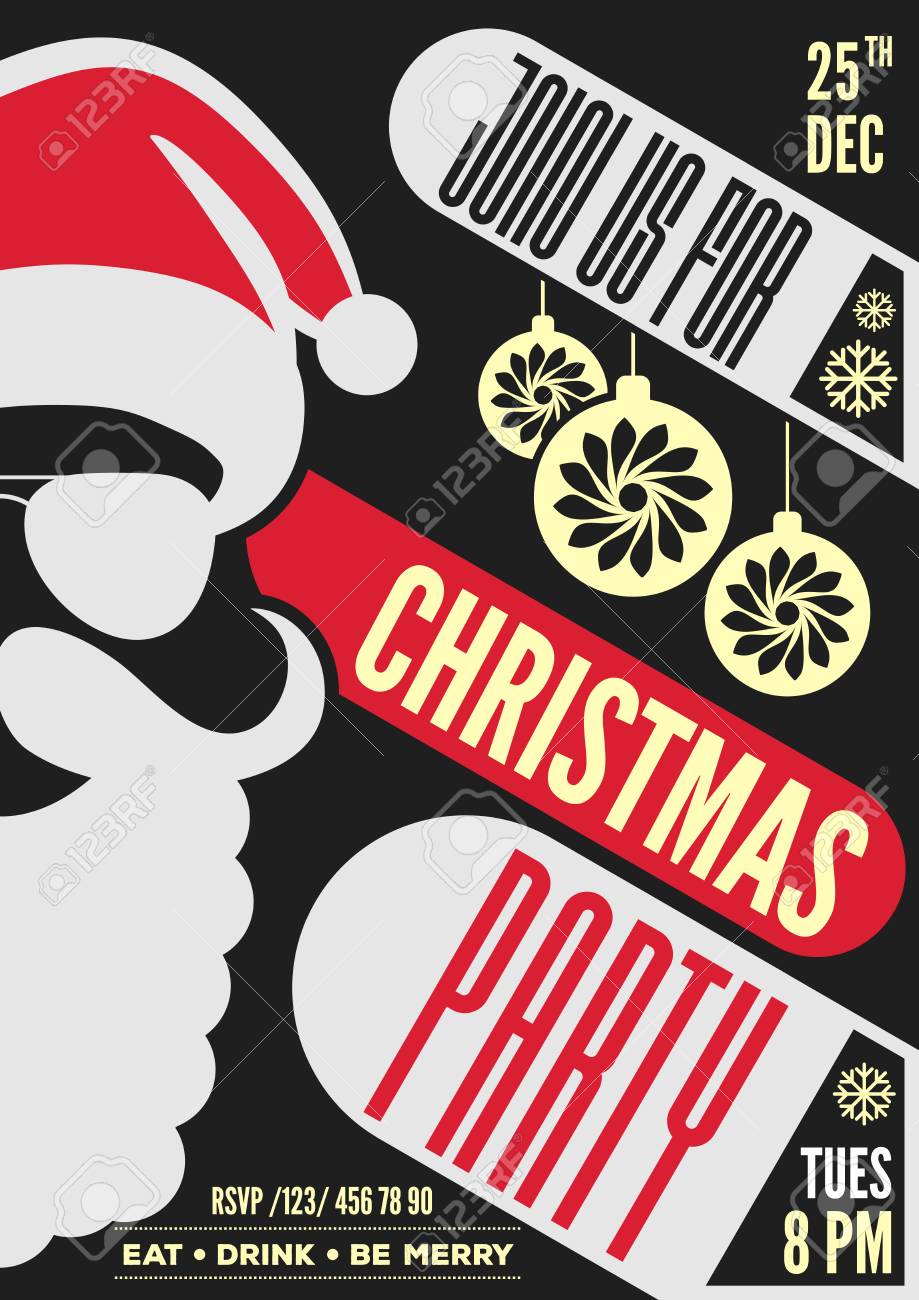 christmas party invitation flyer or poster design with santa