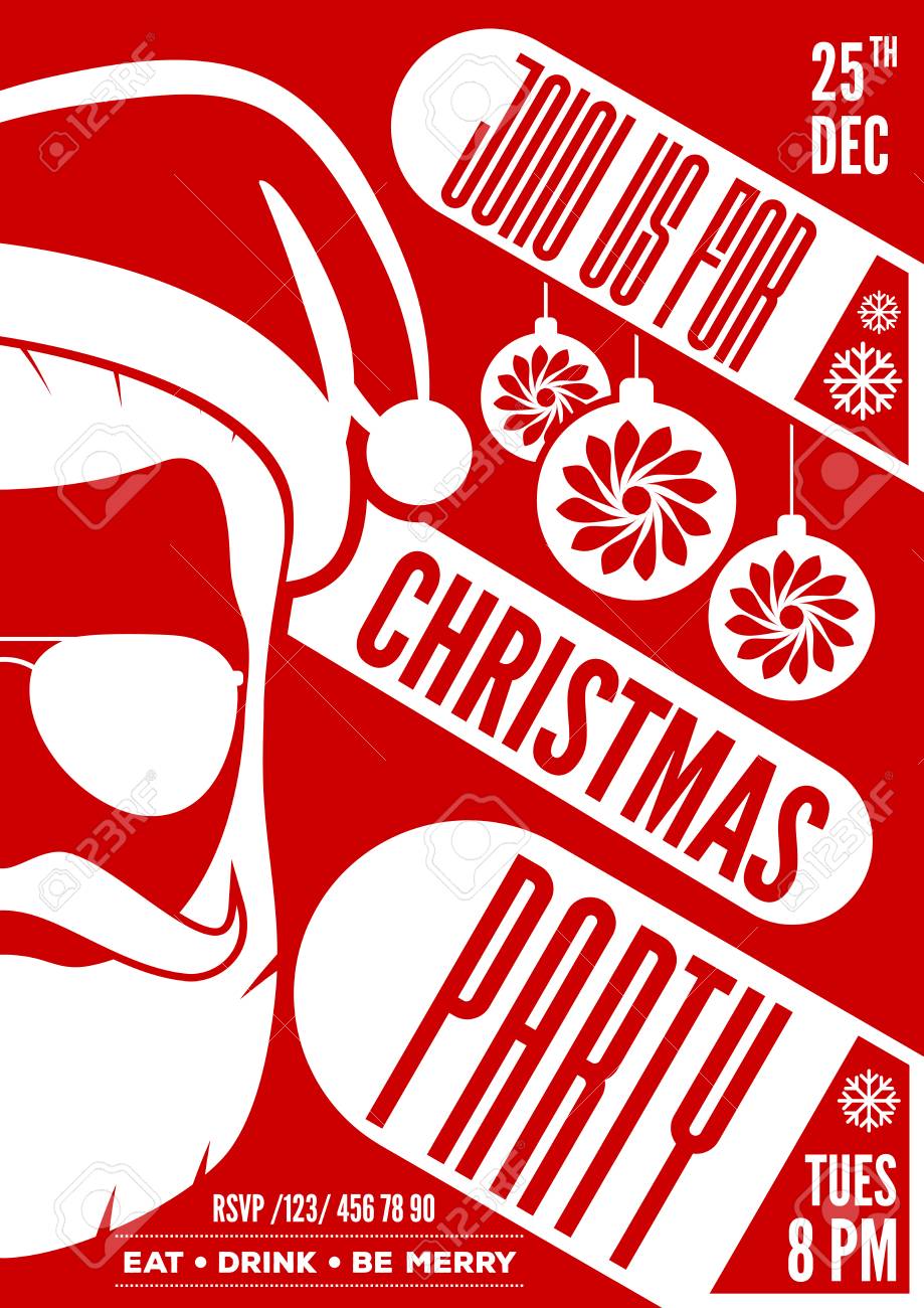 christmas party invitation flyer or poster design with santa