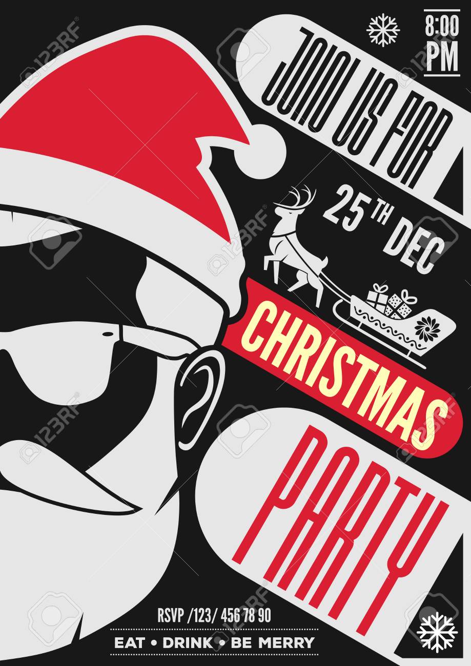 christmas party invitation flyer or poster design with santa