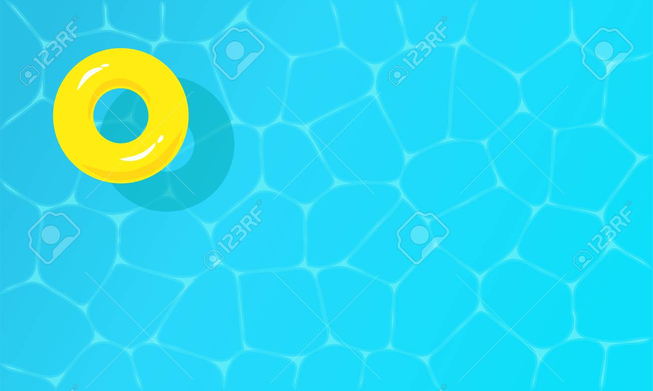 輝く黄色のインフレータブル リングと青い水リップル プールの平面図です。スイミング プールの背景ベクトル図です。のイラスト素材・ベクター Image  83176452