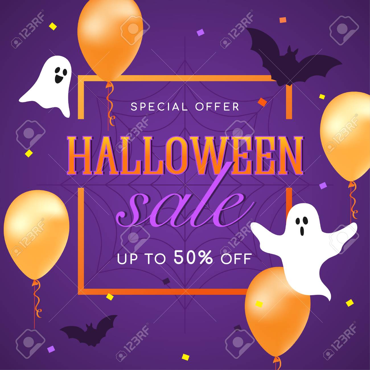 halloween sale flyer vector illustration ghost orange balloons halloween sale flyer