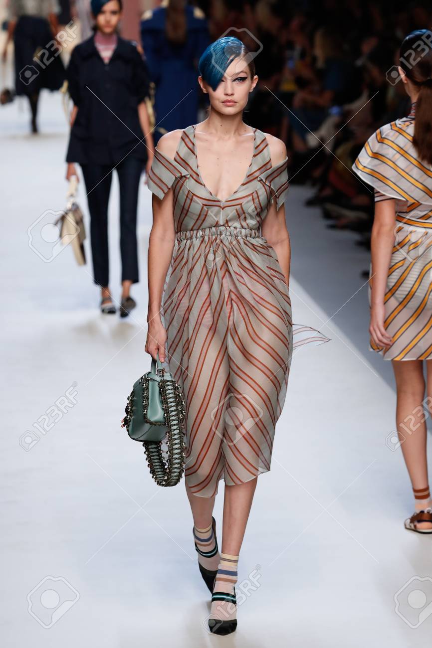 Milan Italy September 21 Gigi Hadid Walks The Runway At The