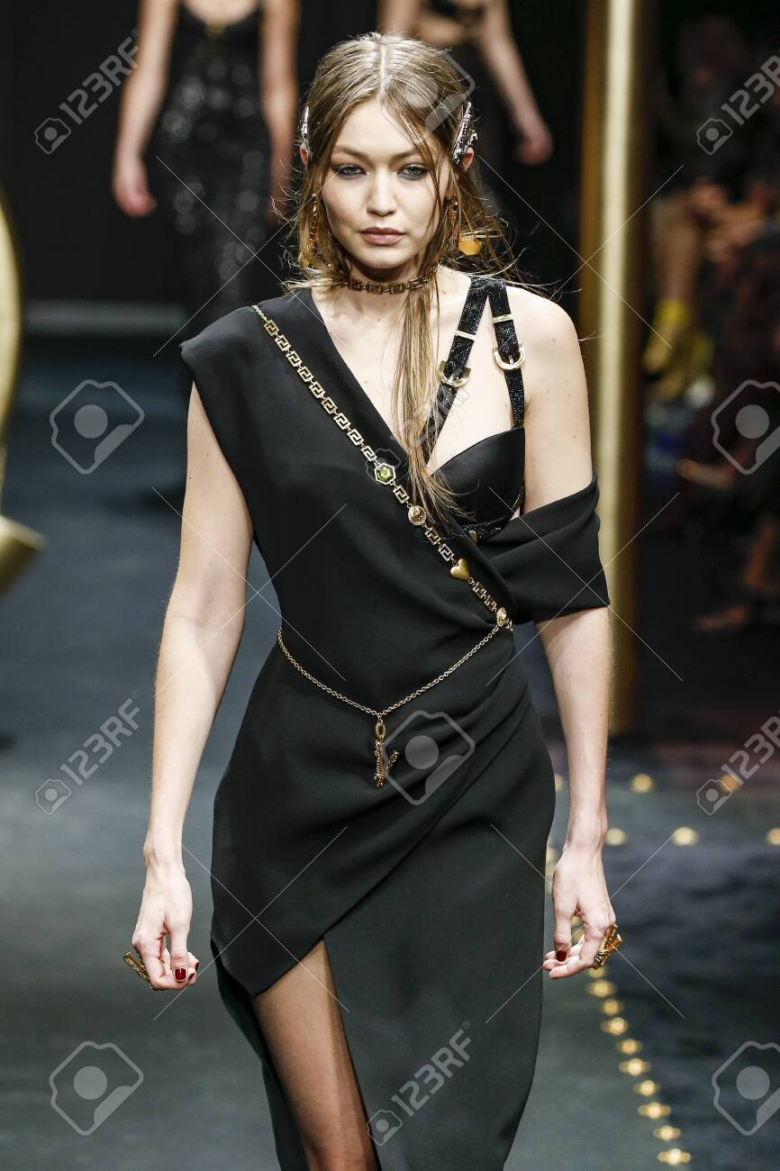 Milan Italy February 22 Gigi Hadid Walks The Runway At The