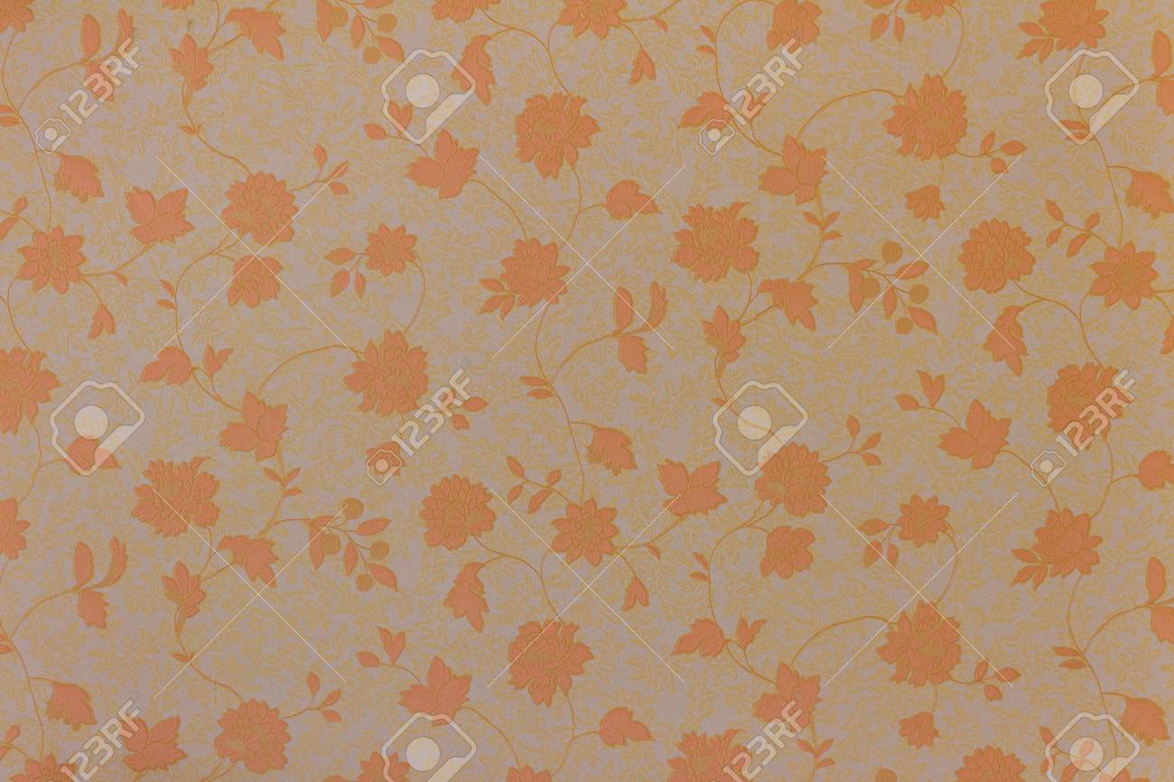 茶色のデザインのレトロな花柄の壁紙 の写真素材 画像素材 Image