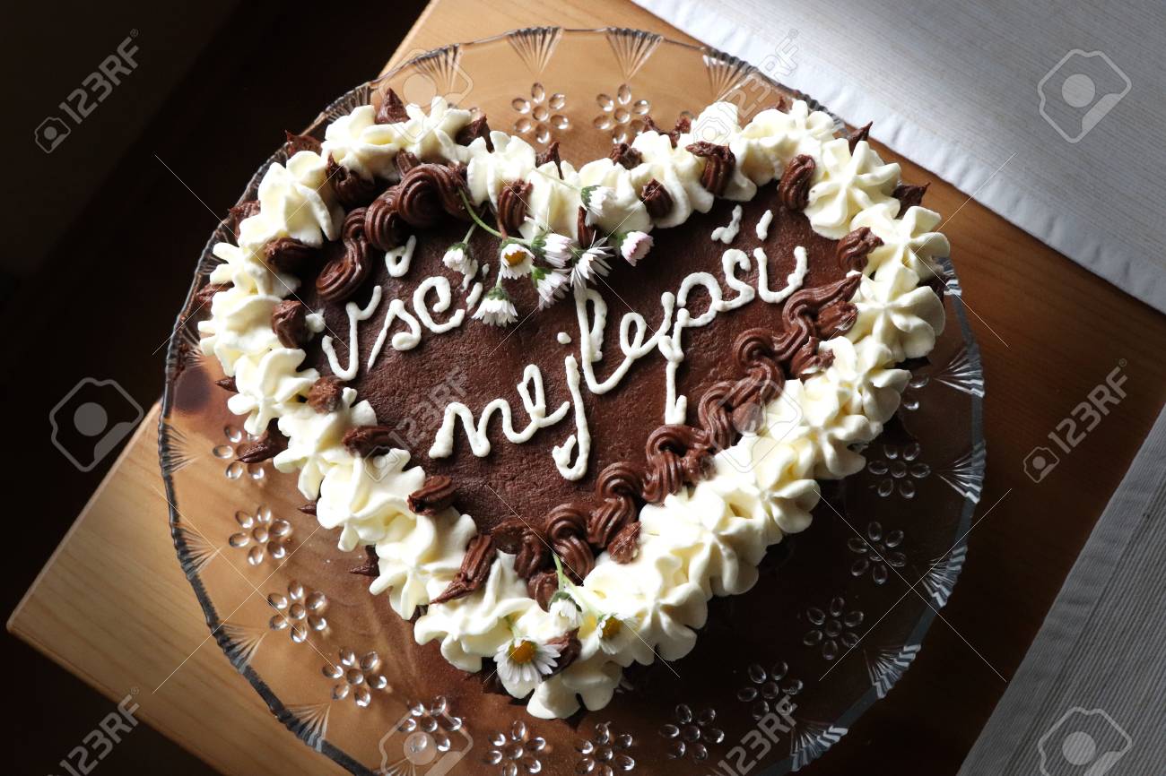 A Grandmothera S Cake With Cream And Inscription Va E Nejlepa A In English Means All The Best Stock Photo Picture And Royalty Free Image Image