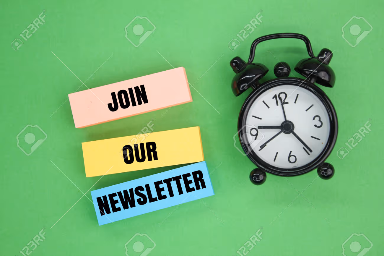 bell clock and colored paper with the words Join Our Newsletter. business marketing concept - 207734986 bell clock and colored paper with the words Join Our Newsletter. business marketing concept - 207734986