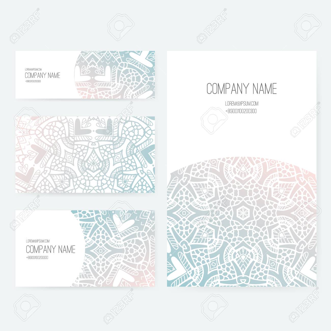set of business card and invitation card templates with lace lace templates