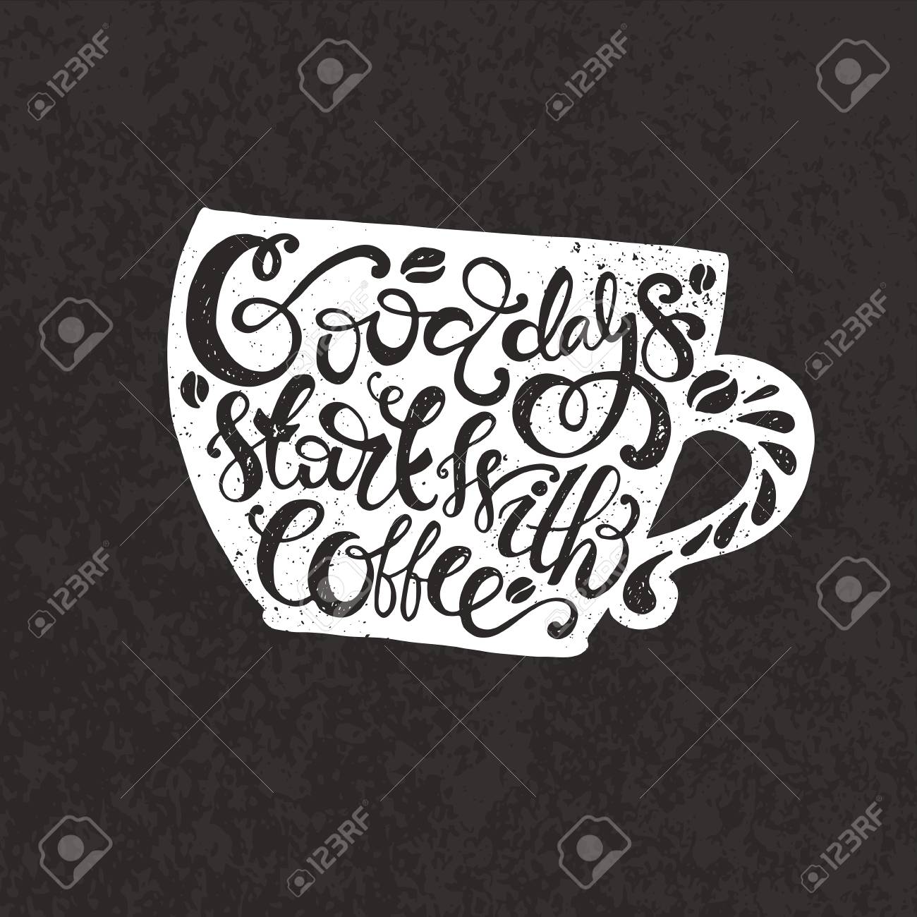 Handdrawn Citation Inspiree Et Encourageant Bonnes Journees Commencent Avec Le Cafe Citation En Forme De Tasse Vecteur Isole Conception De Typographie Clip Art Libres De Droits Vecteurs Et Illustration Image