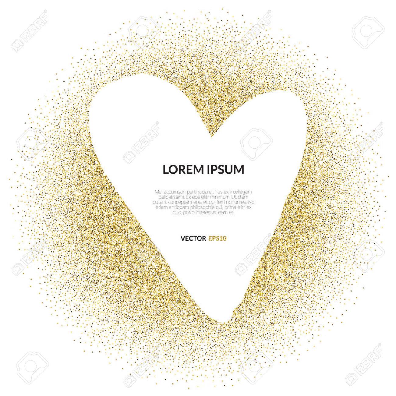 ゴールドラメと抽象的なベクトルの背景と ハートの形 100 ベクトル 使いやすく 編集します ゴールドの輝きは あなたのテキストのための場所を白で隔離 ウェディング カード バレンタイン日保存のデザイン のイラスト素材 ベクタ Image