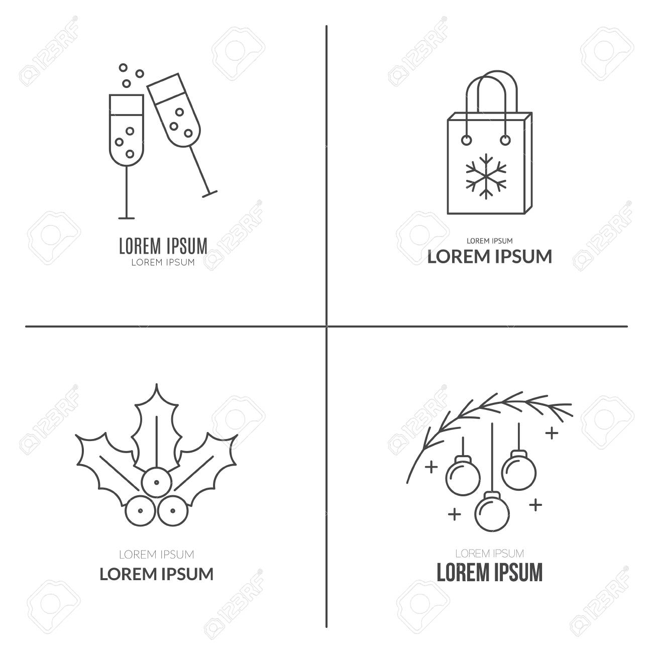 様々 なクリスマスと新年のお祝いの要素を持つベクトル線のコレクション 清潔で簡単に編集します ミニマルなスタイルでベクトル イラスト のイラスト素材 ベクタ Image