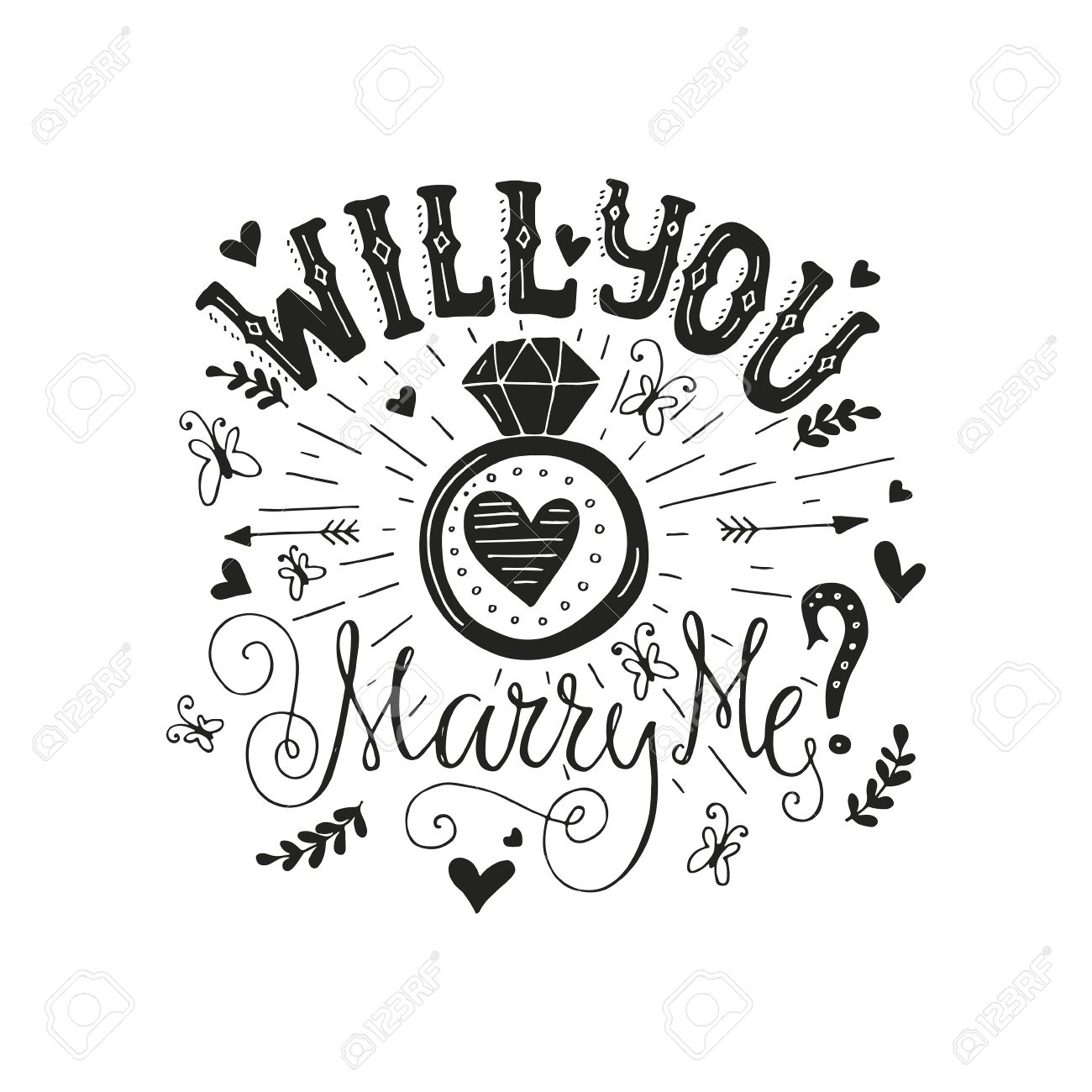 Handdrawn poster ?Marry Me? with engagement ring, hearts and swirls. Engagement party invitation. Save the date card design. Love lettering with engagement ring. Romantic handdrawn lettering. Vector art. Valentine card. - 51550253 Handdrawn poster ?Marry Me? with engagement ring, hearts and swirls. Engagement party invitation. Save the date card design. Love lettering with engagement ring. Romantic handdrawn lettering. Vector art. Valentine card. - 51550253