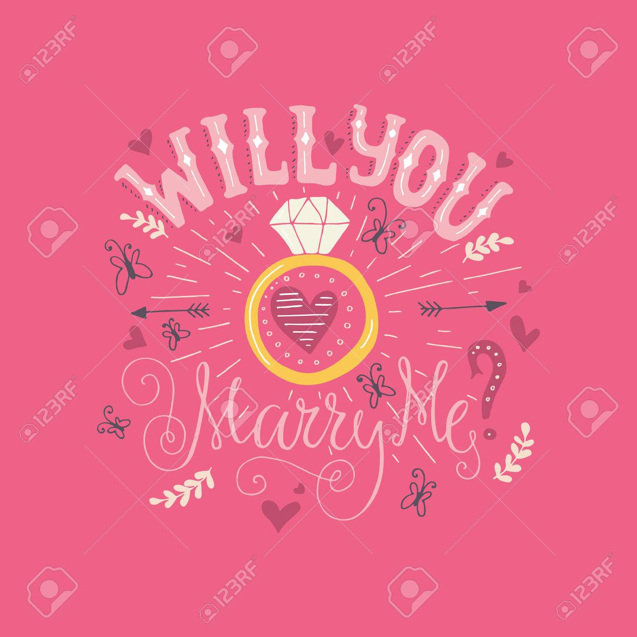 手描きのポスターか 結婚して 婚約指輪 心と渦巻き 婚約パーティーの招待状 日付カードのデザインを保存します 婚約指輪のレタリングが大好きです ロマンチックな手描きのレタリング ベクター アートです バレンタイン カード のイラスト素材 ベクタ Image