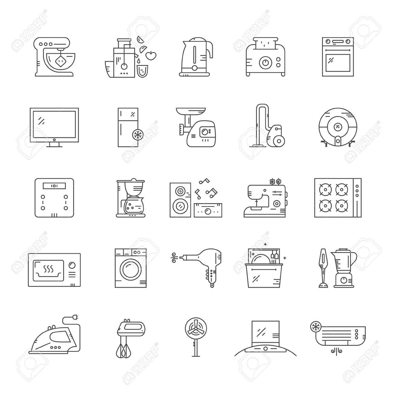 Gran Coleccion De Electrodomesticos Ilustracion Vectorial Estilo De Linea Aparatos De Cocina Y La Tecnologia Lavavajillas Lavadora Maceracion Ventilador Tostadora Y Otros Equipos Ilustraciones Vectoriales Clip Art Vectorizado Libre De Derechos