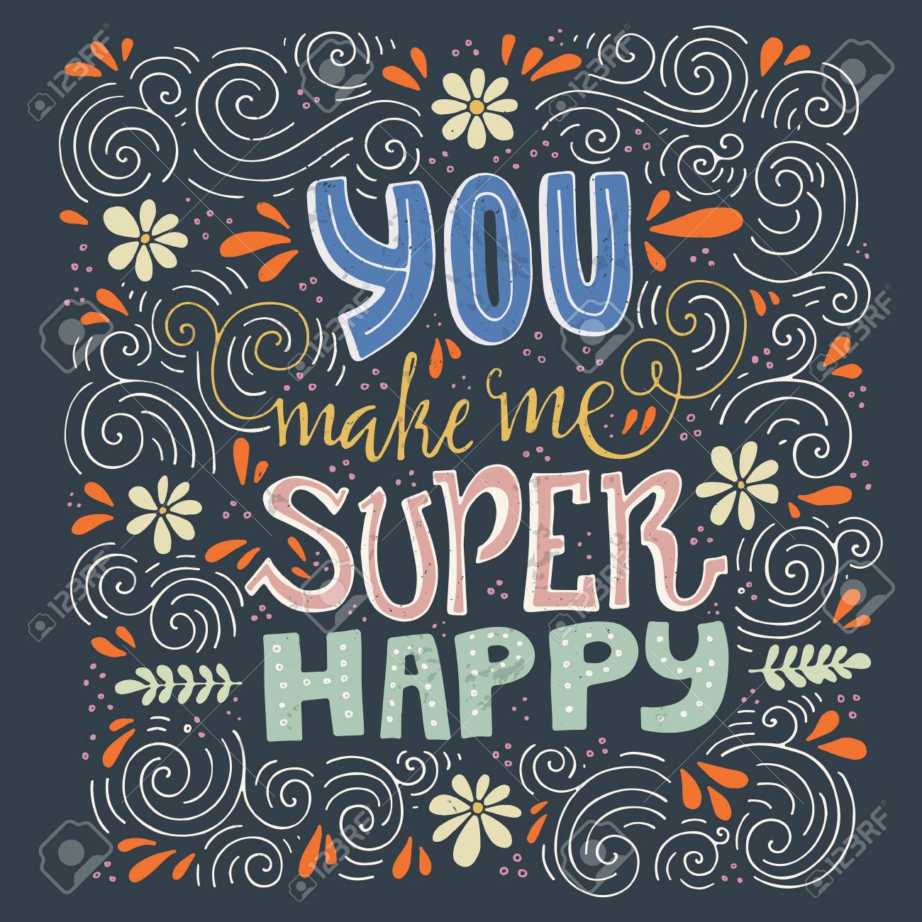 私を超幸せフレーズと ユニークなレタリング ポスター ベクター アートです T シャツのデザイン ノートブックの表紙 ポスター ウエディング カードのトレンディな手書きイラスト のイラスト素材 ベクタ Image