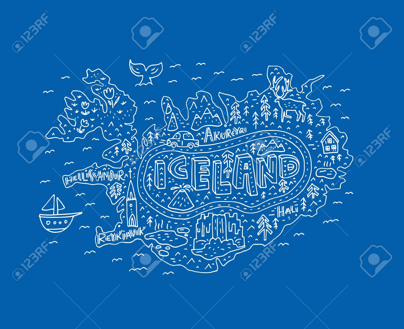 アイスランドのイラスト マップ ベクトル地図作成 ベクトルは メイン観光スポット のイラスト素材 ベクタ Image