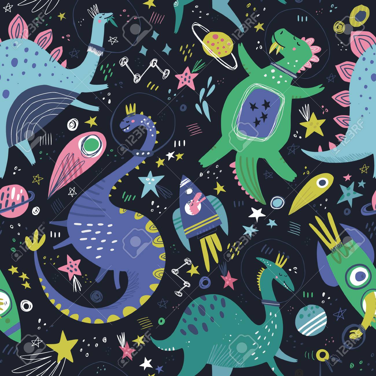 Dinosaurussen in de ruimte hand getrokken kleur vector naadloos patroon. dino meisjes karakters met planeten en kometen cartoon textuur. sketch schattig jurassic reptielen. omwikkelen papier, kinderen textiel, achtergrond vullen - 113773000 Dinosaurussen in de ruimte hand getrokken kleur vector naadloos patroon. dino meisjes karakters met planeten en kometen cartoon textuur. sketch schattig jurassic reptielen. omwikkelen papier, kinderen textiel, achtergrond vullen - 113773000