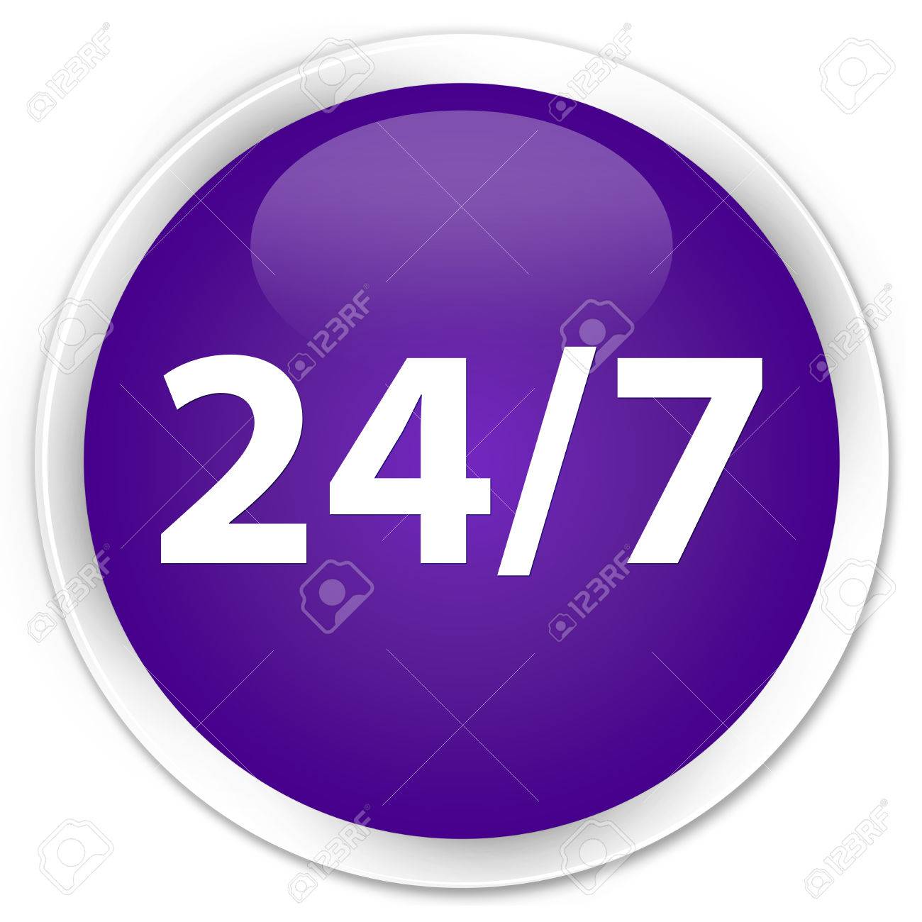 24 7 アイコン紫光沢のある丸いボタン の写真素材 画像素材 Image