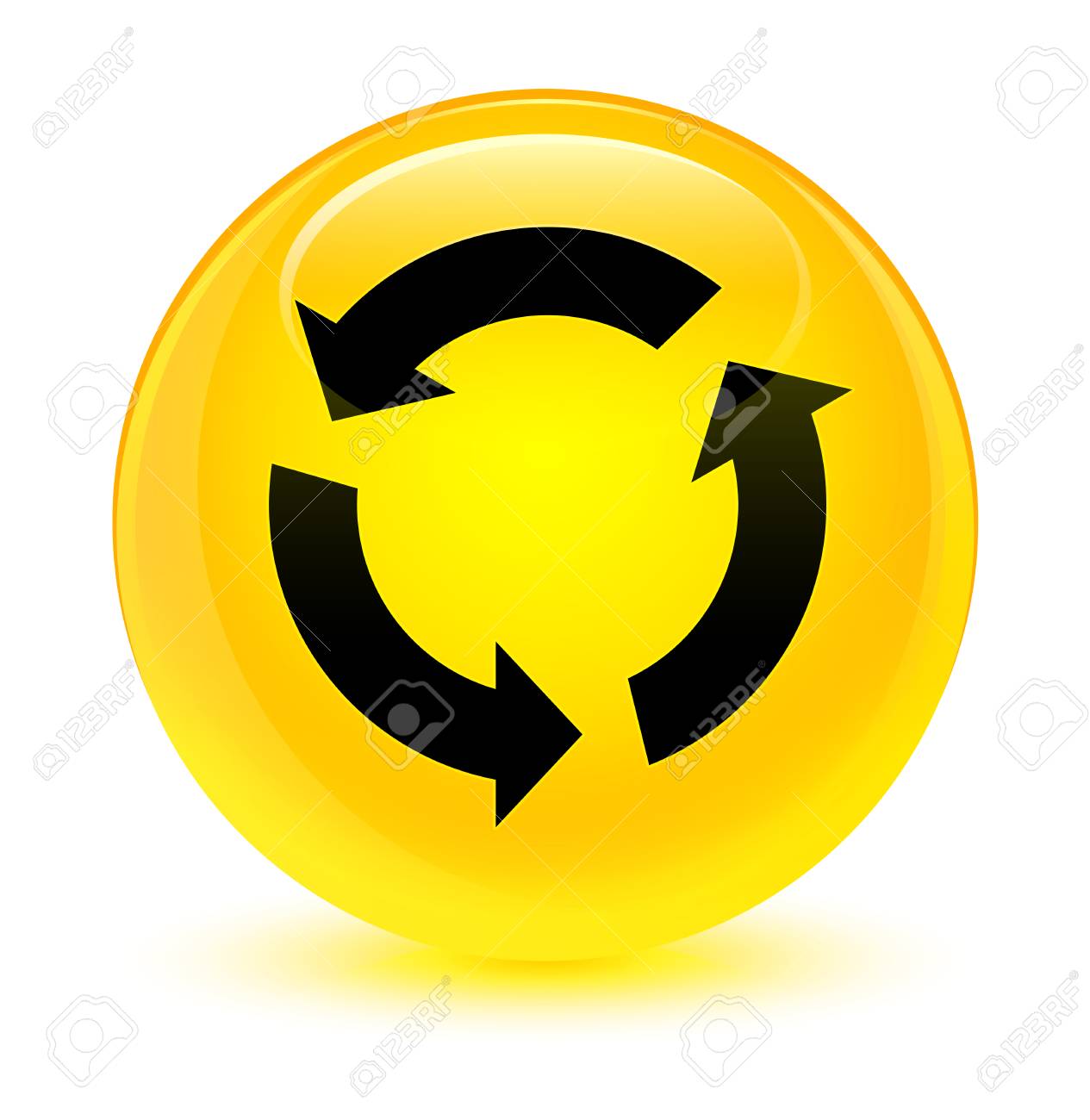 ガラス黄色の丸いボタンの抽象的なイラストに分離されたアイコンを更新します の写真素材 画像素材 Image