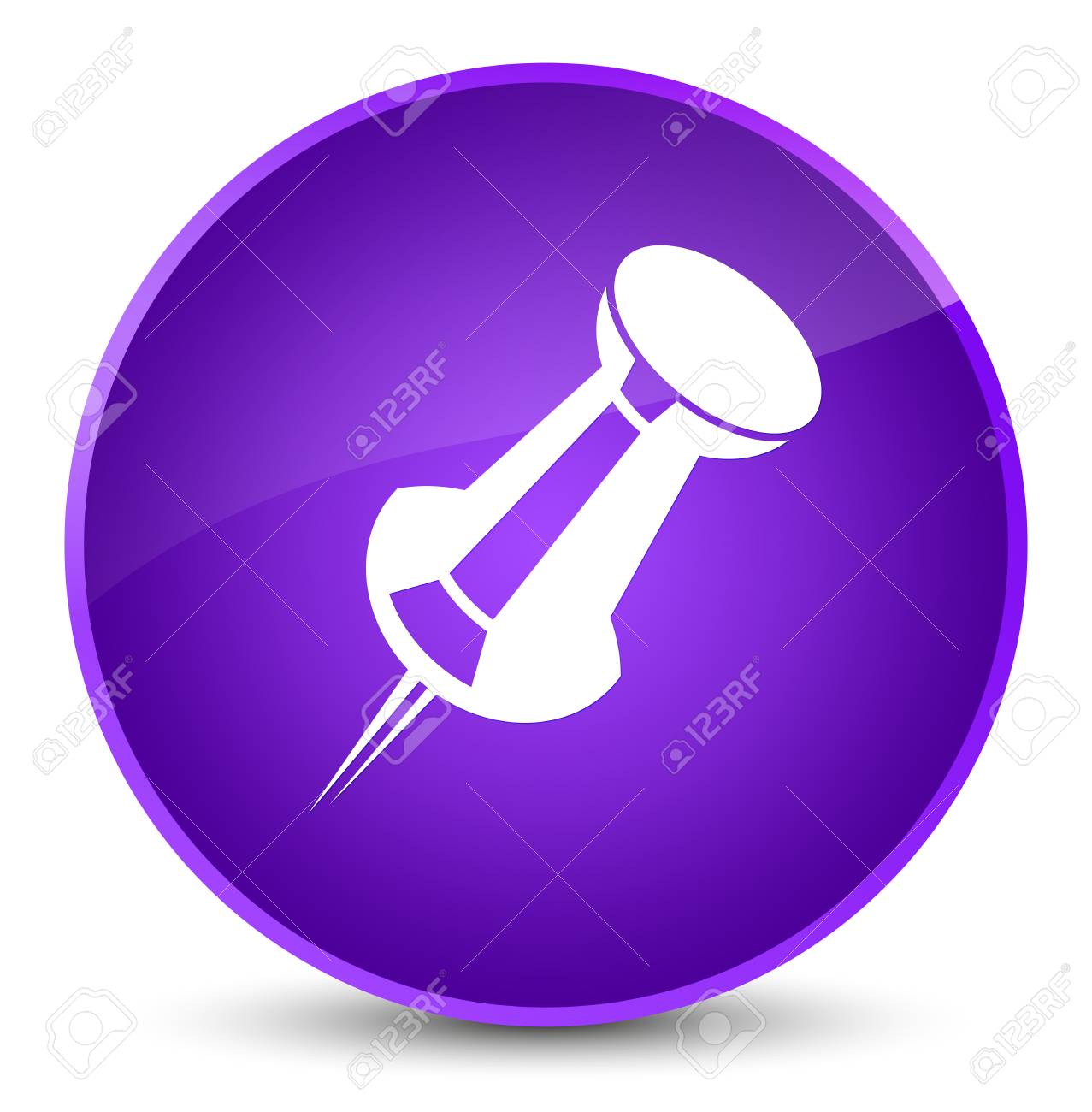 上品な紫色の円形ボタンの抽象的なイラストに分離されたピン アイコンを押してください の写真素材 画像素材 Image