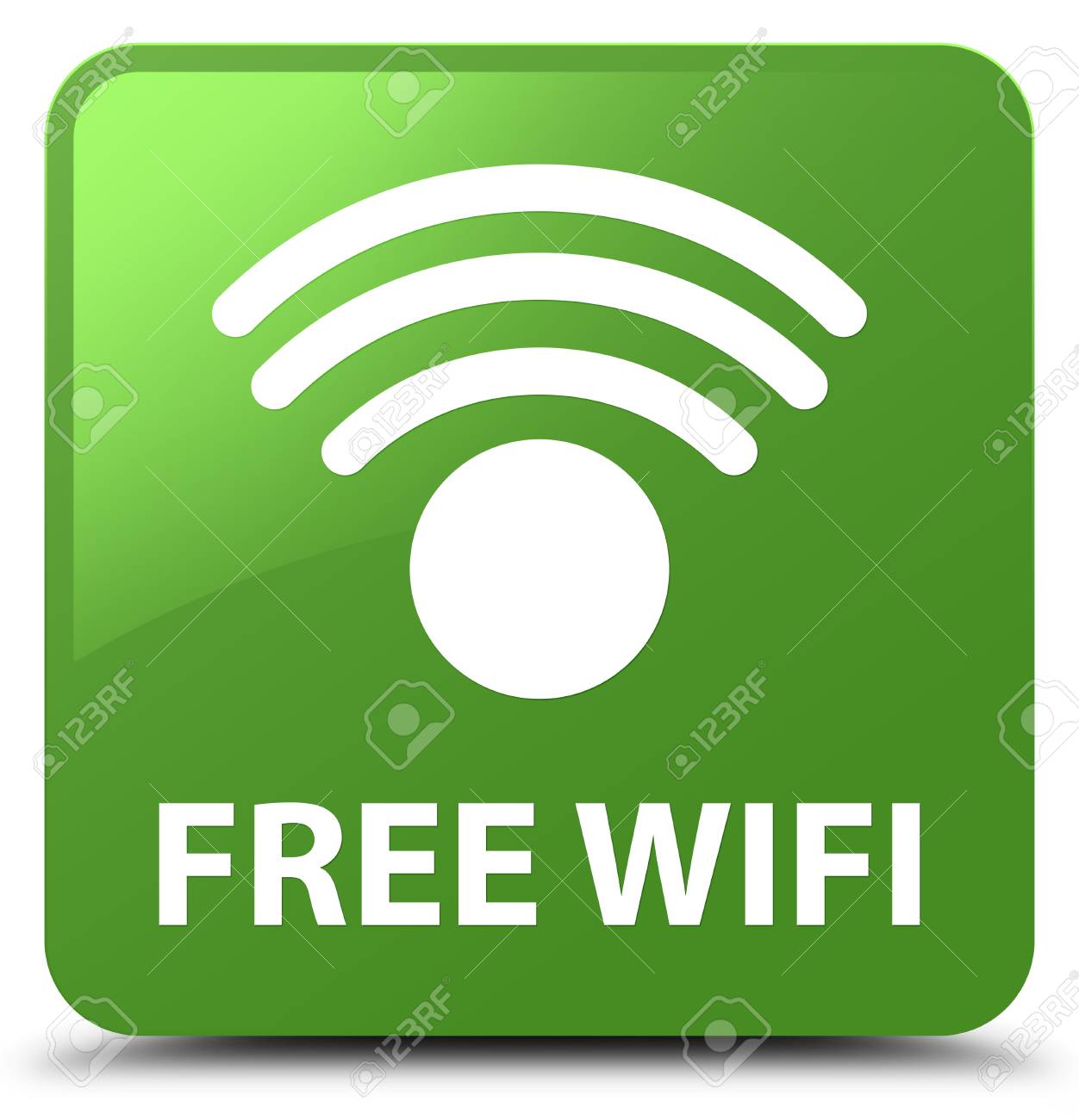 柔らかい緑色の正方形ボタンの抽象的なイラストに分離されて無料の Wifi の写真素材 画像素材 Image