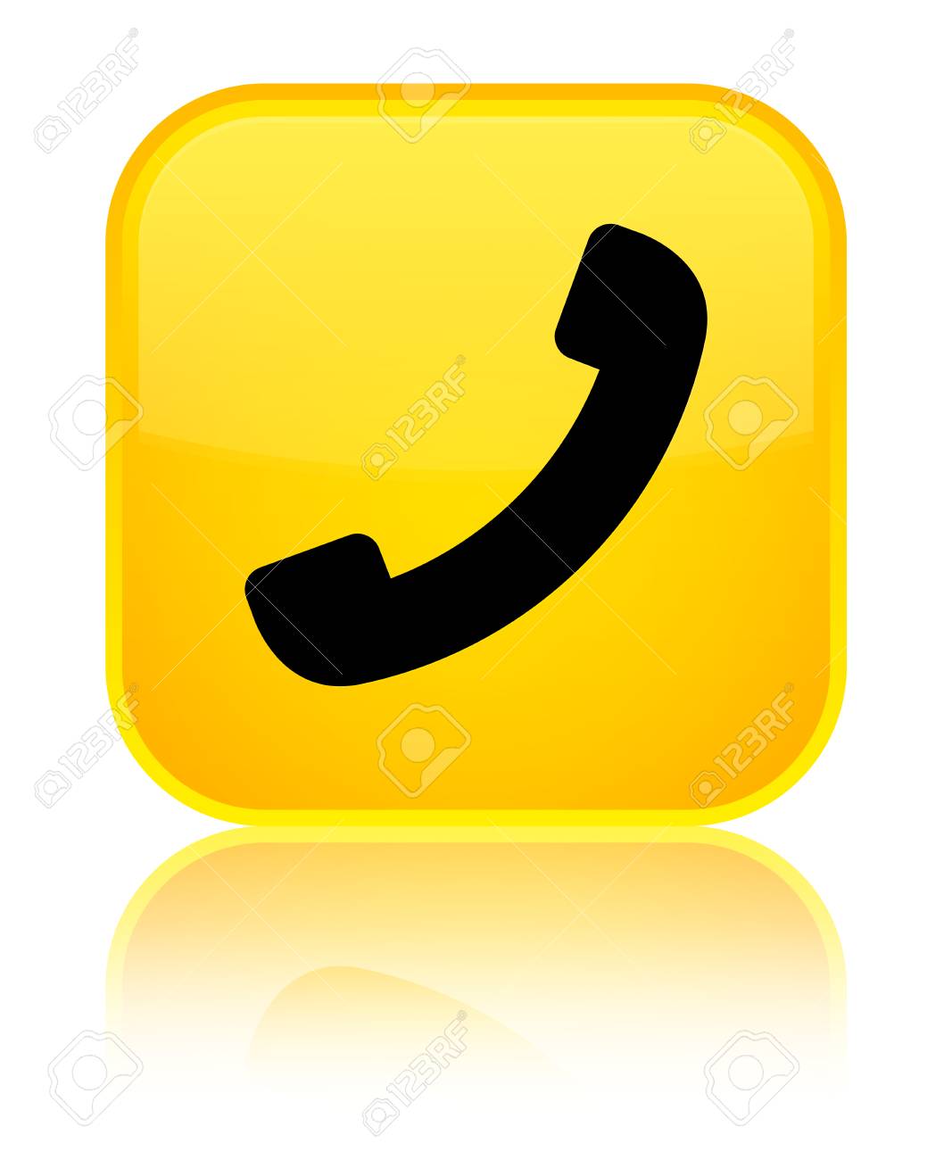 電話のアイコンが特別な黄色の正方形ボタンを分離した反映の抽象的なイラスト の写真素材 画像素材 Image