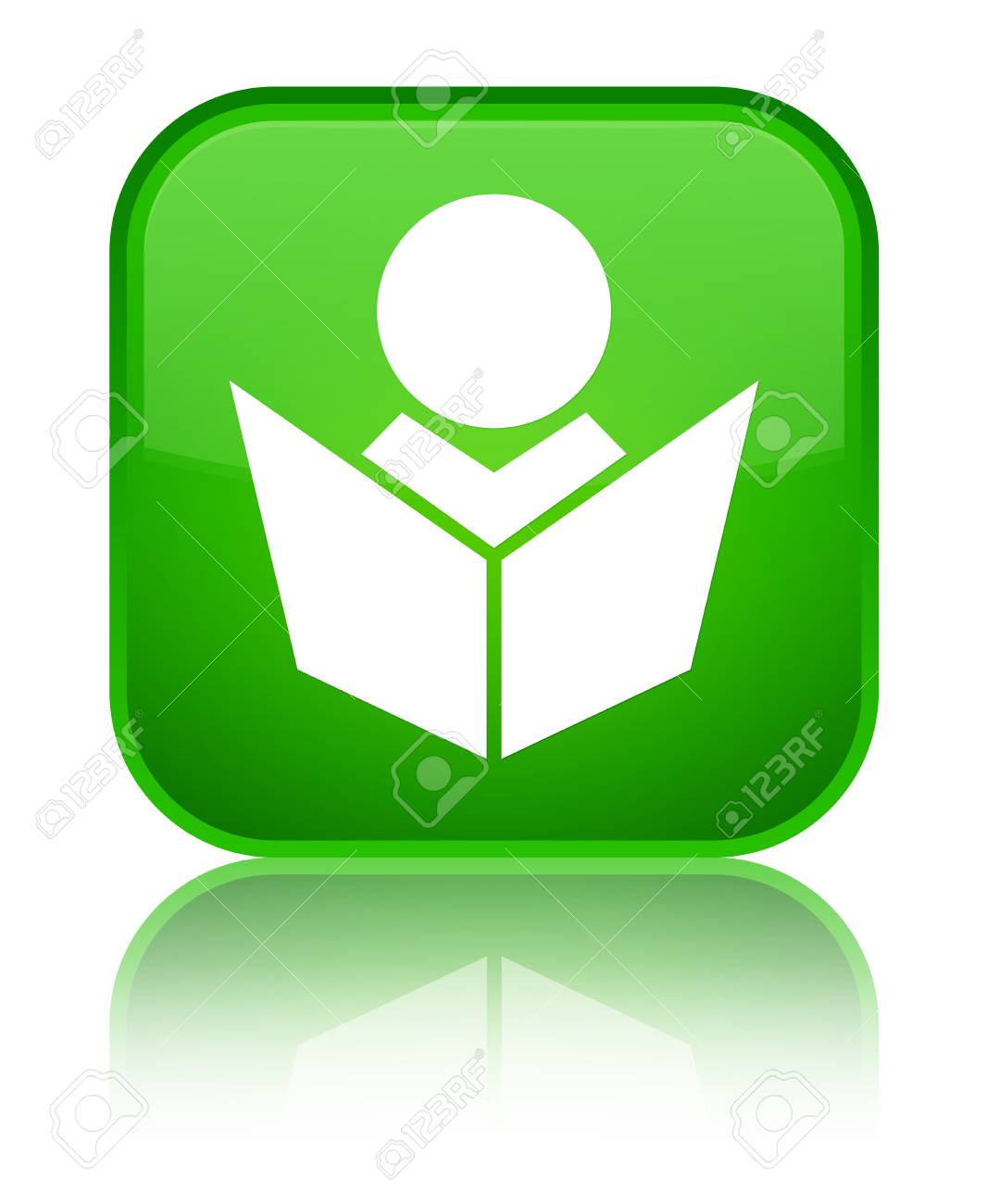 特別な緑の四角のボタンで分離された E ラーニング アイコン反映の抽象的なイラスト の写真素材 画像素材 Image