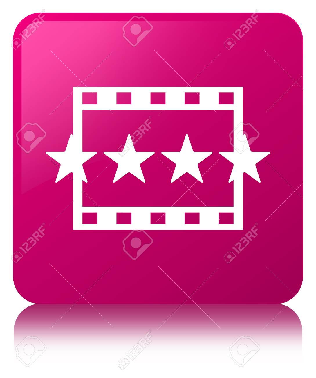 映画レビュー アイコン ピンク四角のボタンで分離された反映の抽象的なイラスト の写真素材 画像素材 Image