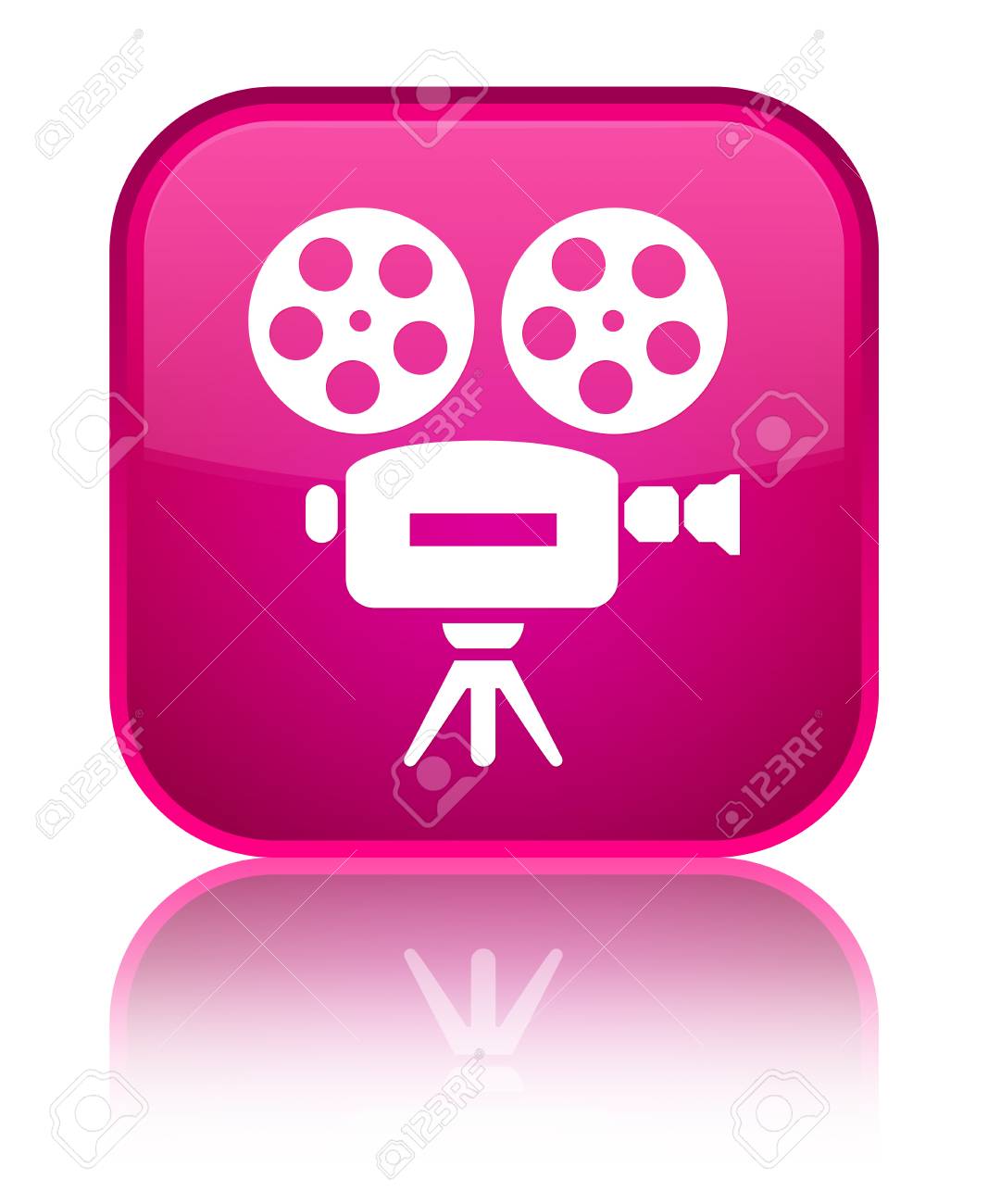 特別なピンク四角のボタンで分離されたビデオ カメラ アイコン反映の抽象的なイラスト の写真素材 画像素材 Image