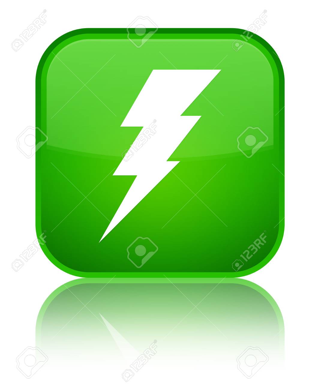 特別な緑の四角のボタンで分離された電気アイコン反映の抽象的なイラスト の写真素材 画像素材 Image